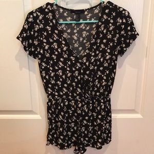 Black and white floral romper